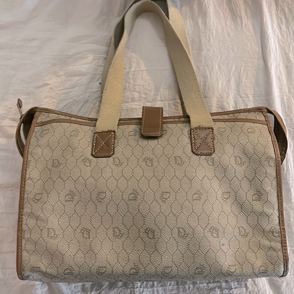 Vintage Christian Dior Satchel Handbag  beige with brown honeycomb design
